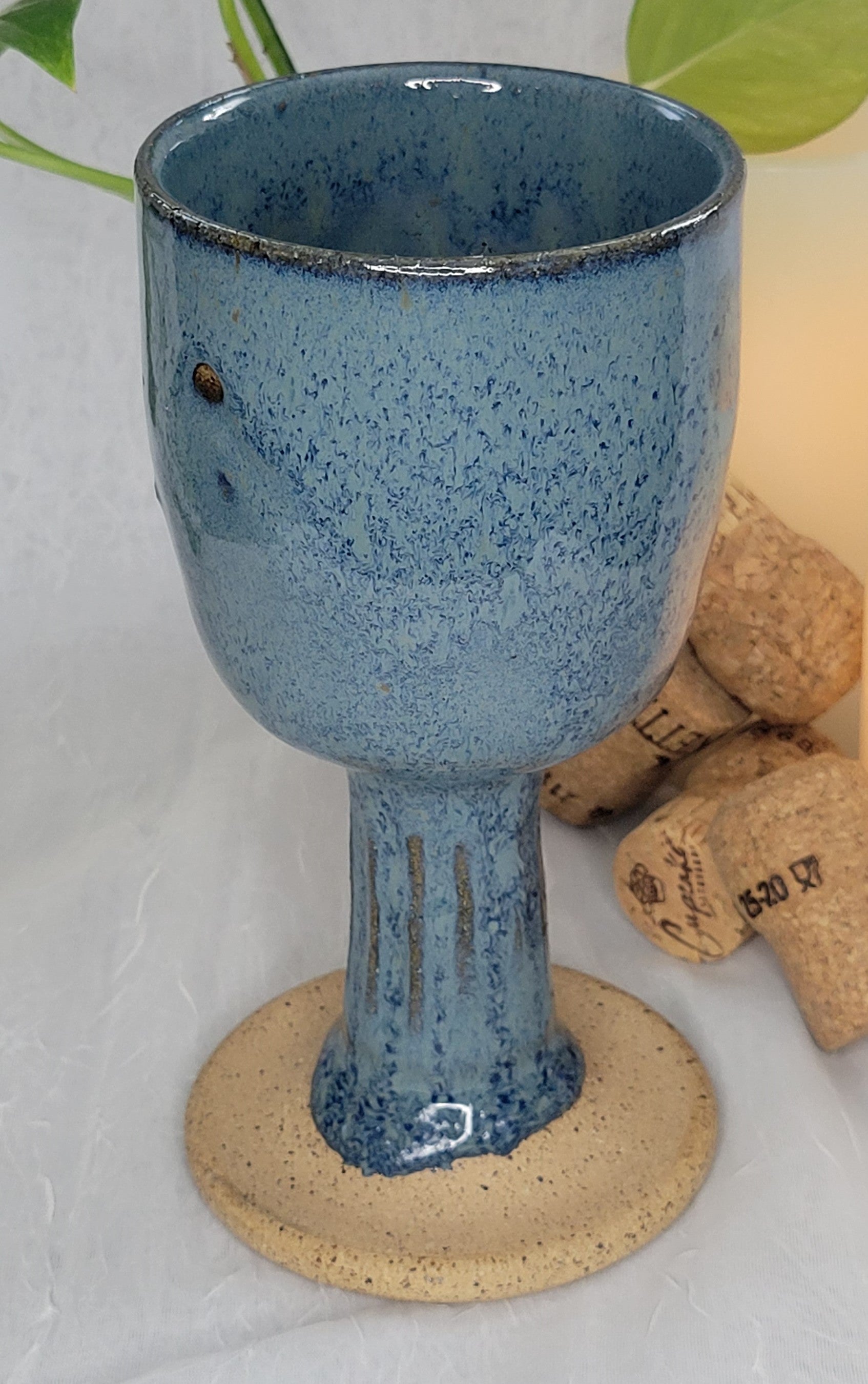 Wine Goblet Light Blue Fluted