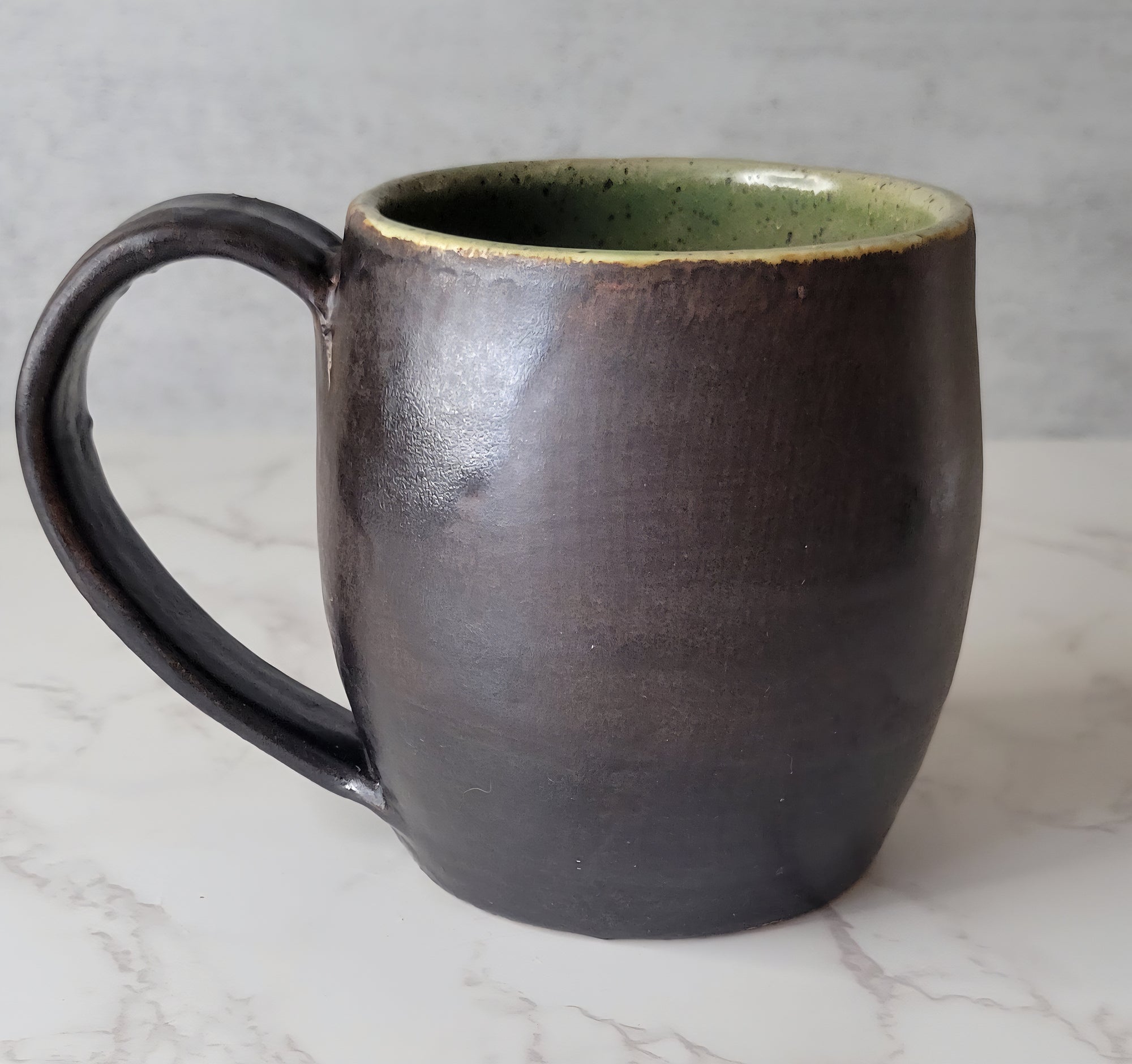 Copper Brown and Green Mug with Handle 14 oz