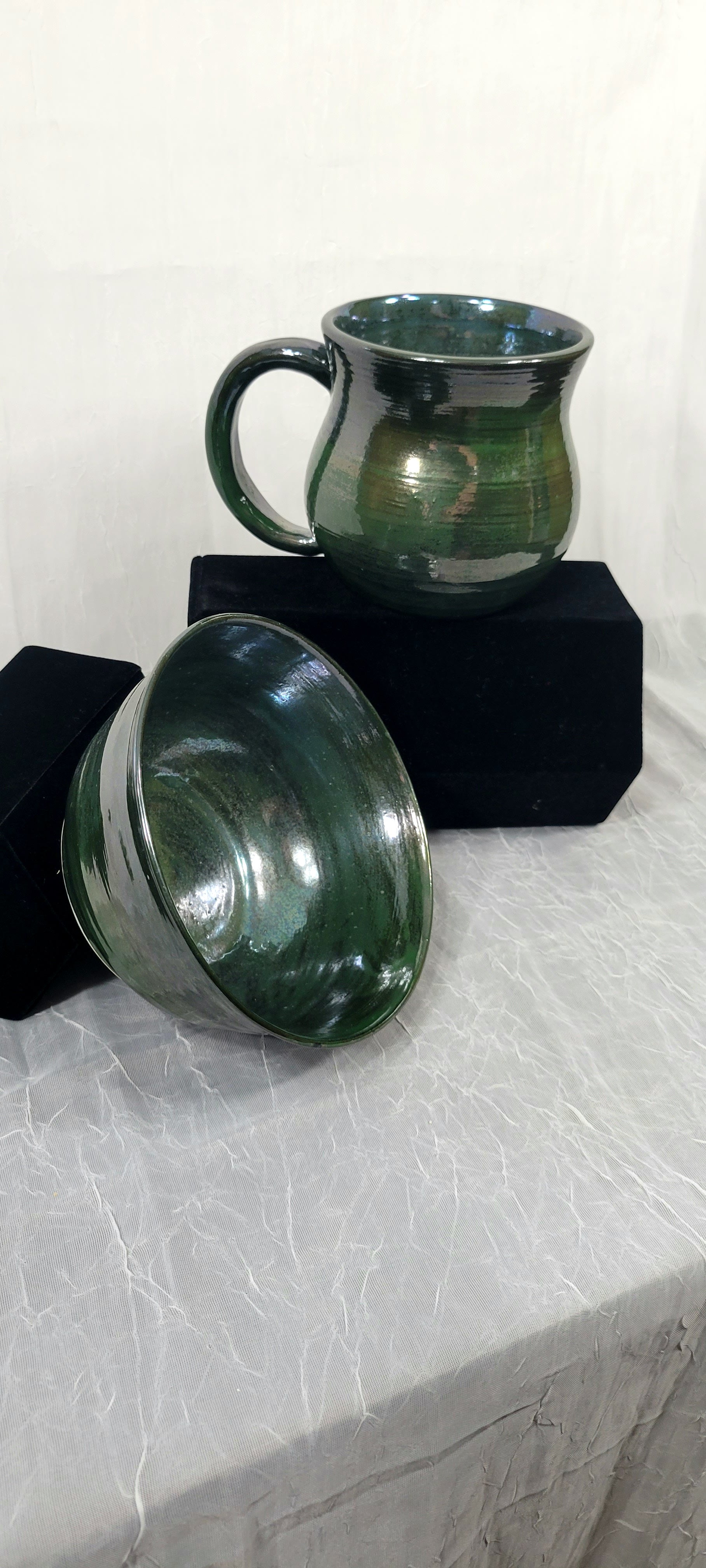 Reflective Green 12 oz Mug With Handle and Bowl